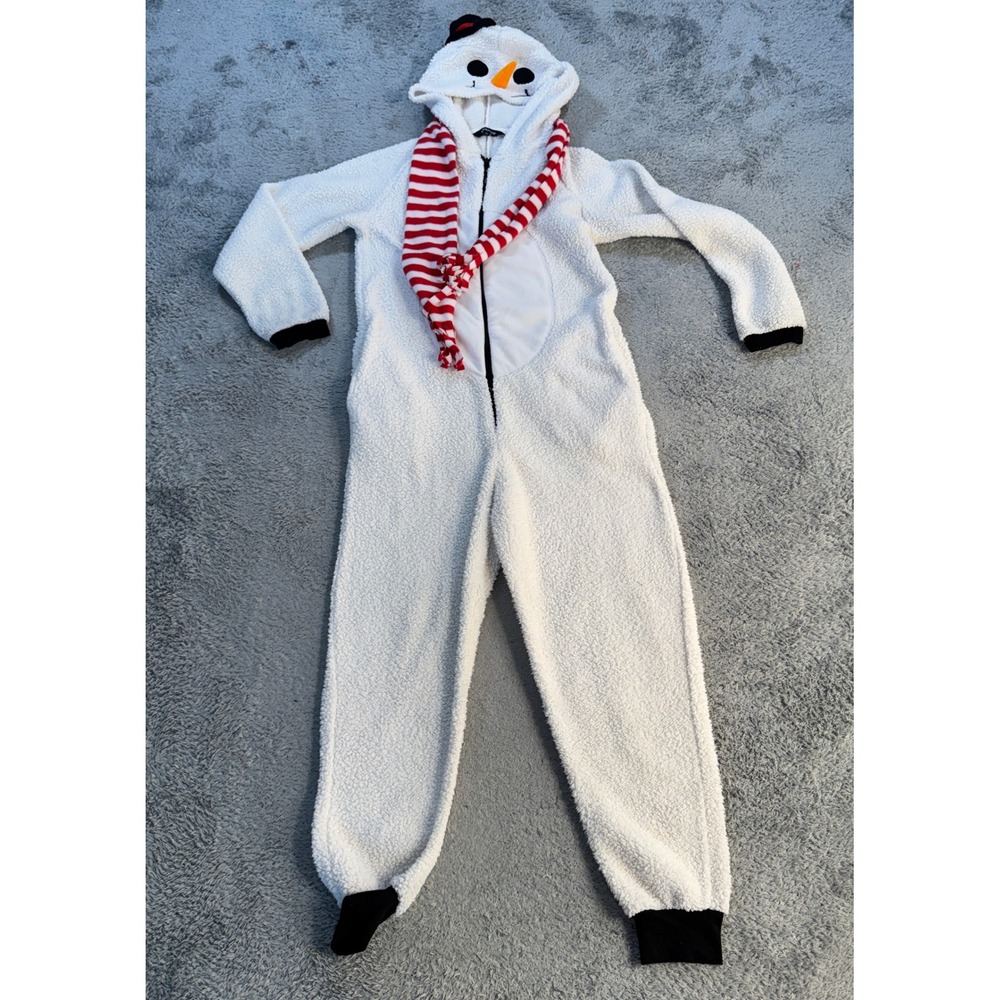 #followme Womens Snowman Hooded Union Suit XS White Sherpa Fleece Character Hood
